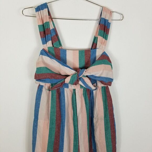 Madewell Women Linen Blend Cropped Jumpsuit Sz 10 Flagstaff Candy Stripes Boho - Picture 2 of 8